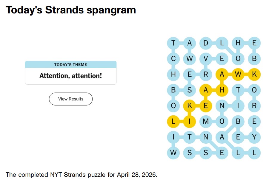 NYT Strands Answer Today — Tuesday, 28 April 2026