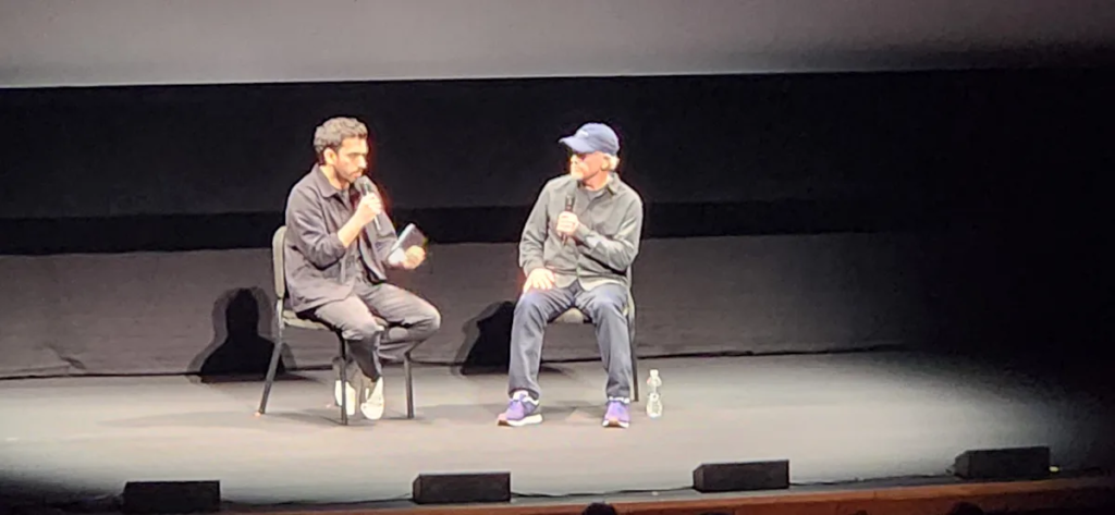 Ron Howard (right) appears with Runway AI CEO Chris Valenzuela at the Runway AI Film Festival in New York. The director is optimistic about the tech.Steven Zeitchik/The Hollywood Reporter