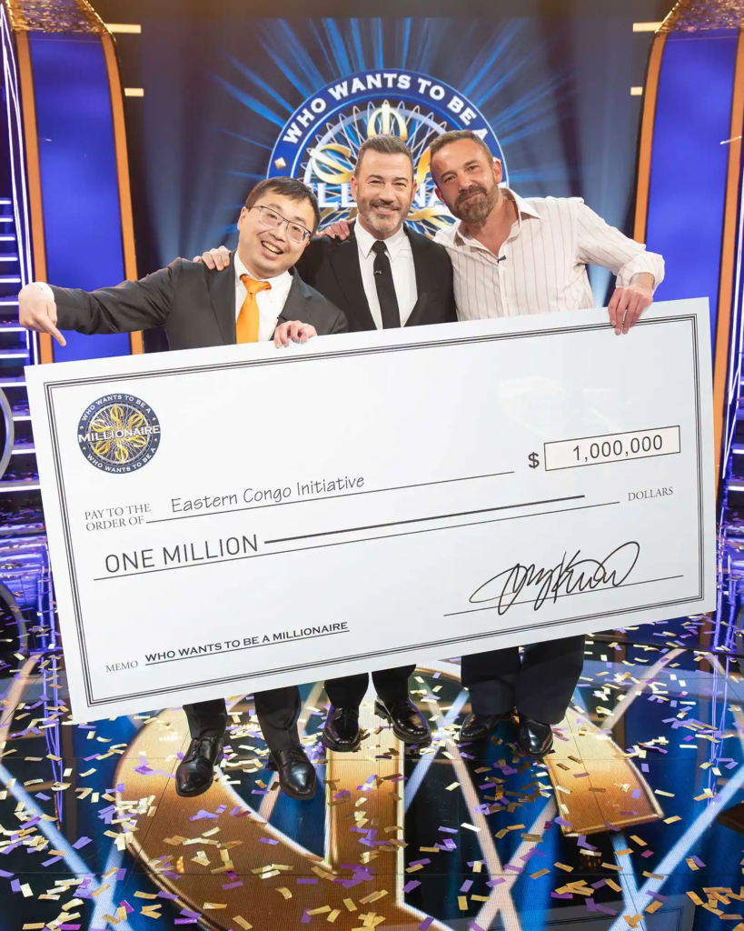 Jamie Ding, Jimmy Kimmel and Ben Affleck on ‘Who Wants to Be a Millionaire’.
Disney/Eric McCandless
