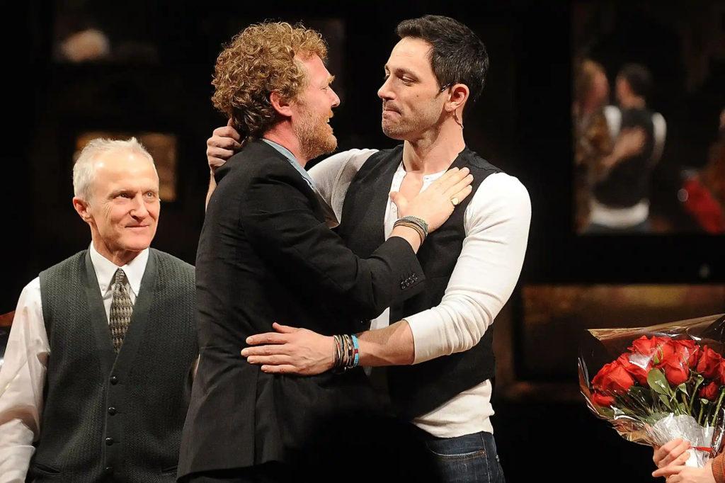 Glen Hansard and Steve Kazee share a hug on opening night of ‘Once’ on Broadway in March 2012.
Brad Barket/Getty