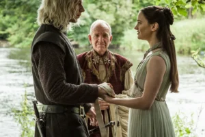 Tom Chadbon in season 7 of ‘Game of Thrones’ alongside Aisling Franciosi and Wilf Scolding.