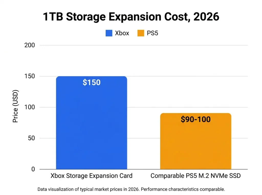 1TB Xbox expansion vs. a comparable PS5 M.2 SSD, 2026 pricing