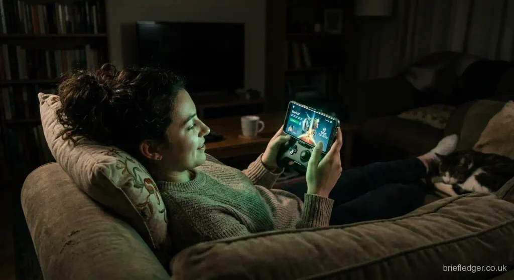 Person playing Xbox cloud gaming on smartphone