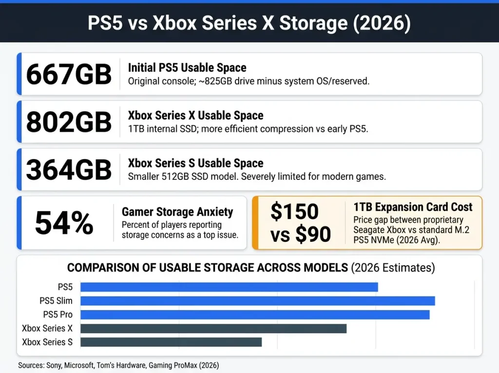Storage and cost at a glance, PS5 vs Xbox Series X